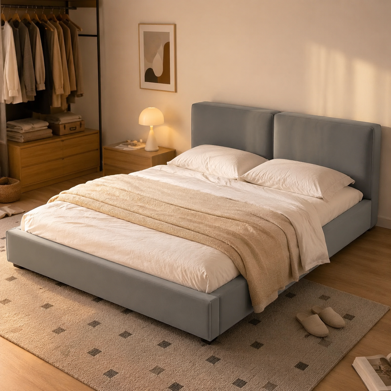 Velvet Upholstered Platform Bed