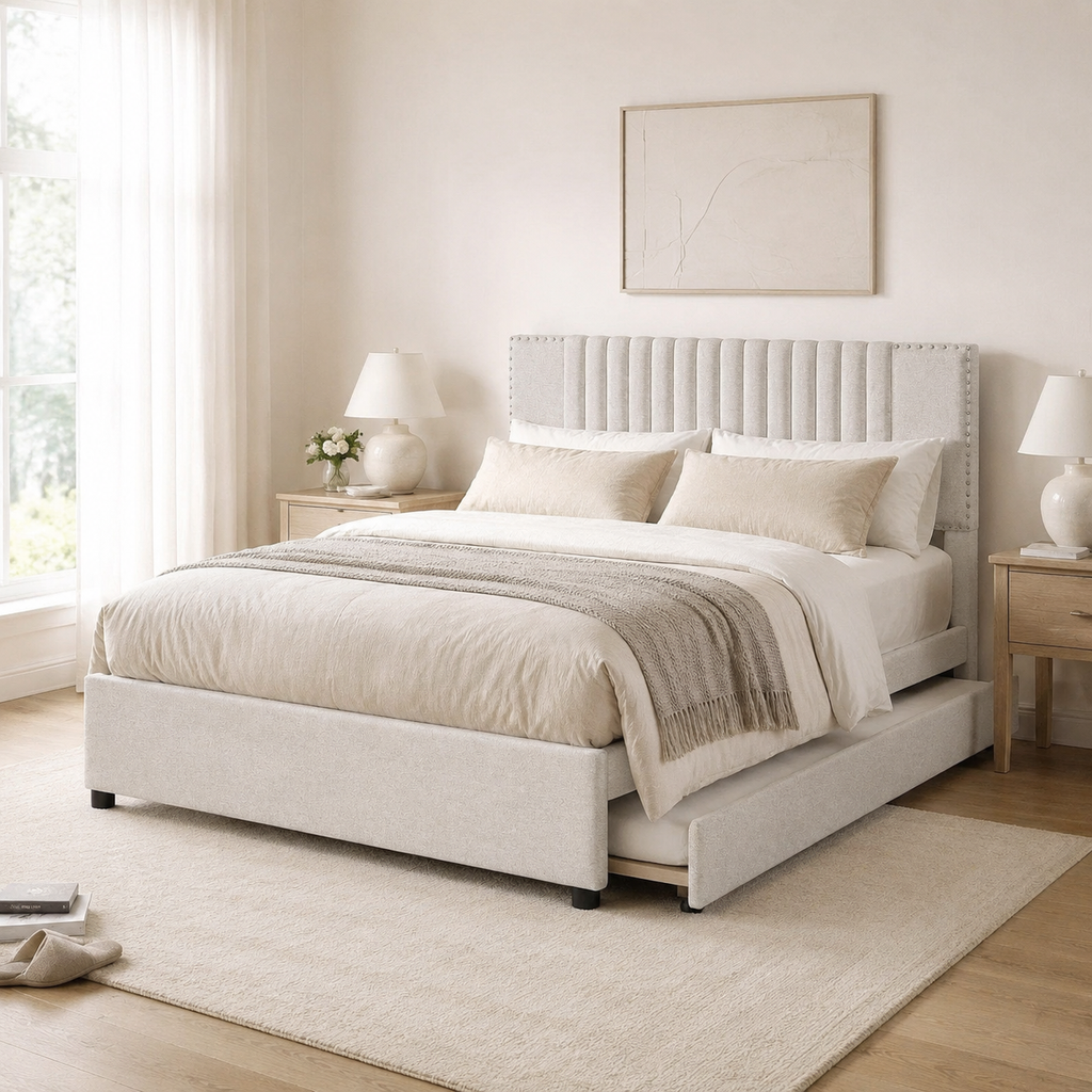 Upholstered Platform Bed with 2 Storage Drawers