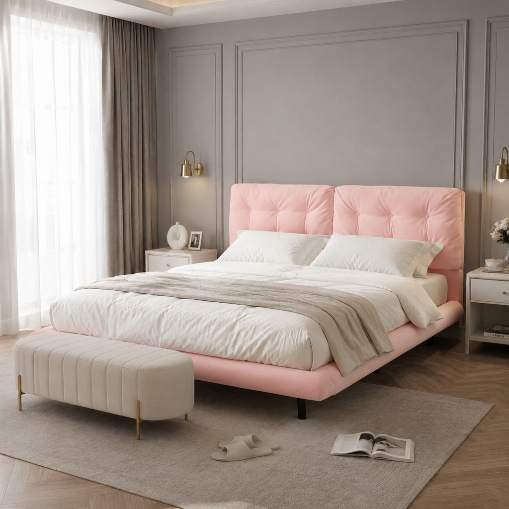 PU Leather Floating Platform Bed