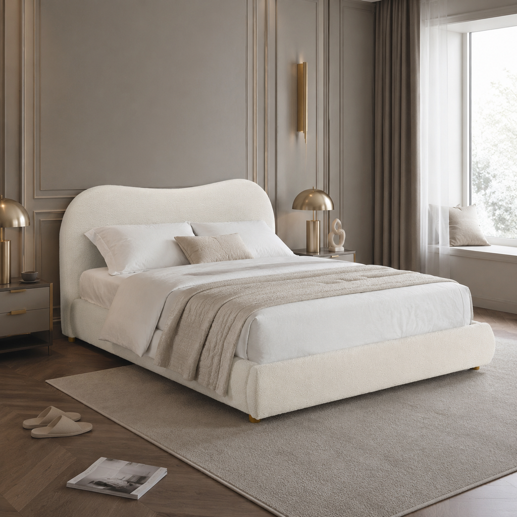 Boucle Upholstered Platform Bed