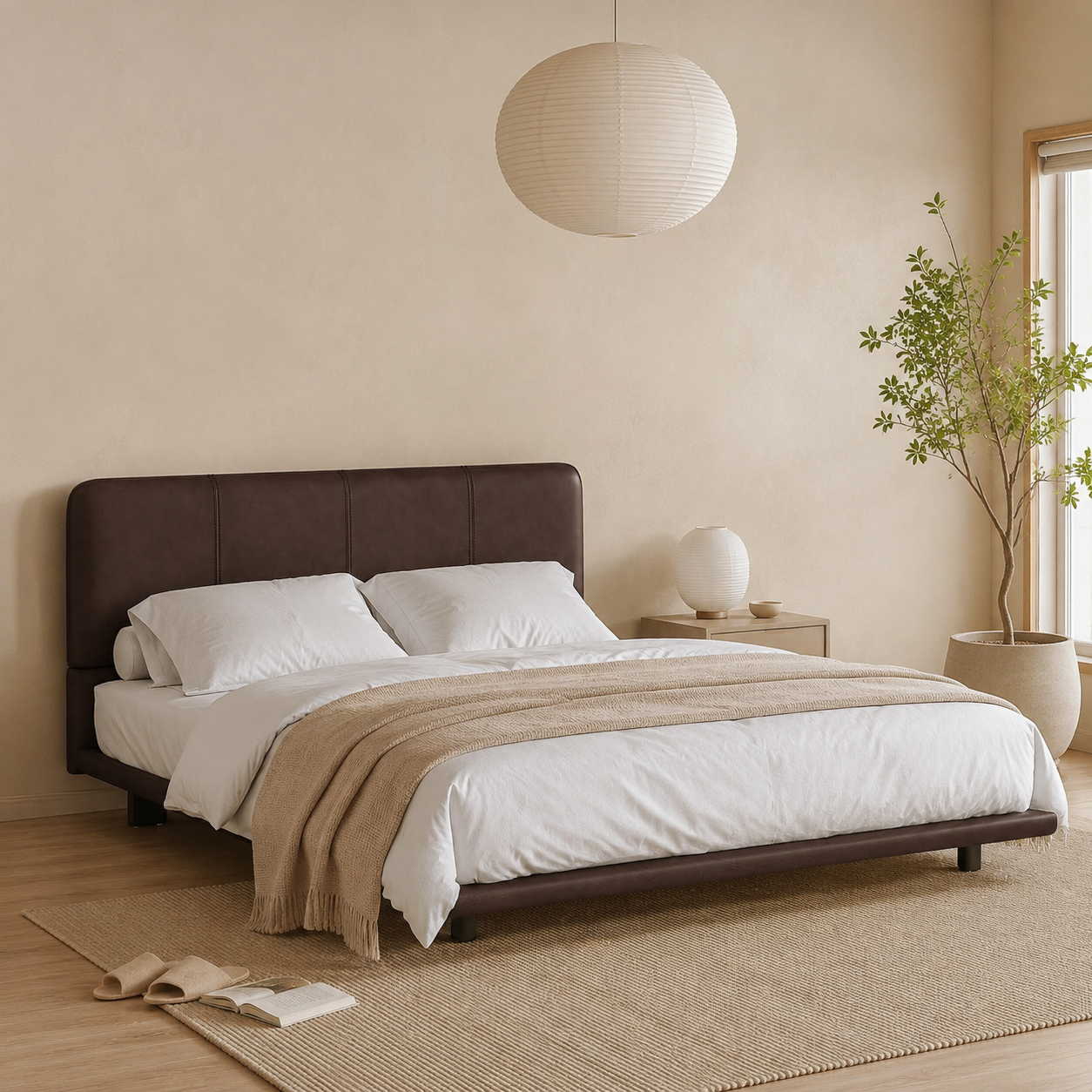 Floating PU Leather Platform Bed