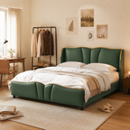 PU Leather Wingback Platform Bed