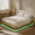 Oak King Floating Bed Frame with LED Lights