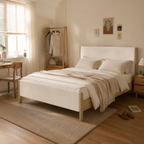 White Boucle Upholstered Platform Bed
