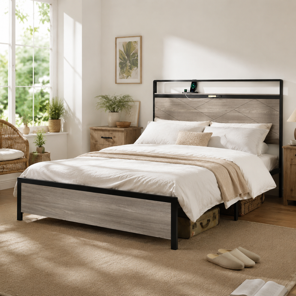 Wood & Metal Platform Bed