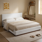 White Boucle Upholstered Platform Bed