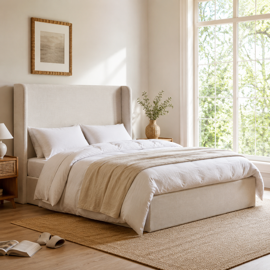 Upholstered Wingback Platform Bed