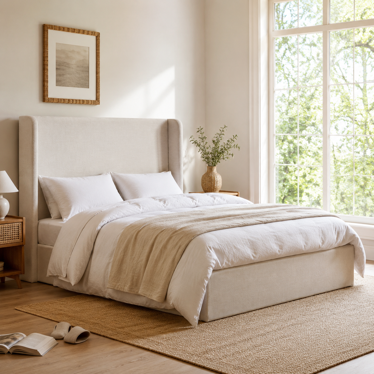 Upholstered Wingback Platform Bed