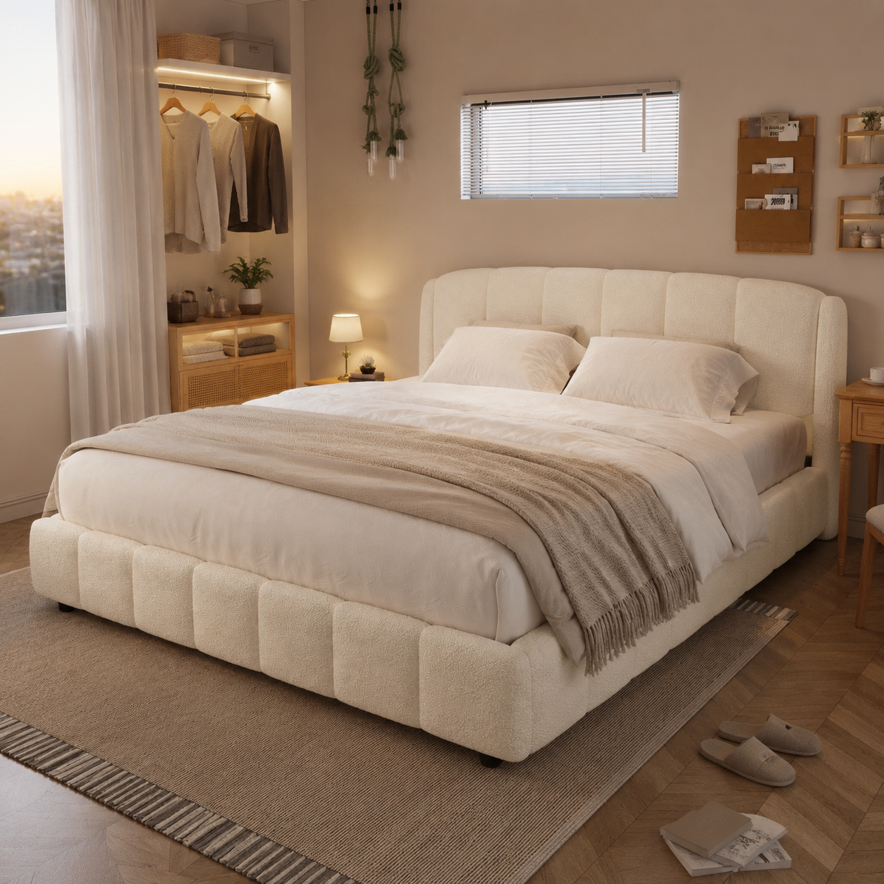 Boucle Upholstered Platform Bed