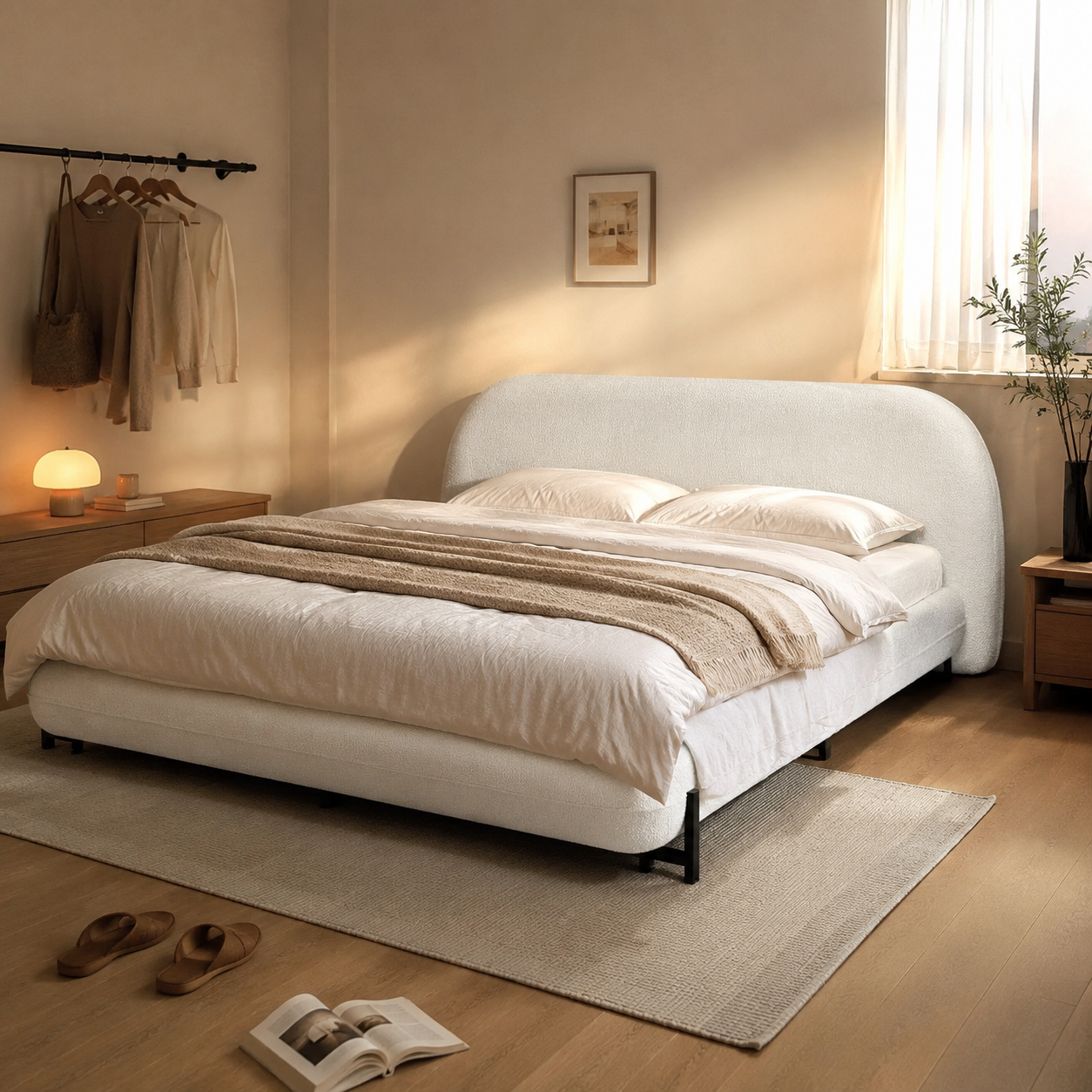 Boucle Upholstered Platform Bed