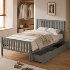 Wood Platform Bed with Guardrails on Both Sides