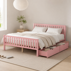 Wood Platform Bed with Guardrails on Both Sides