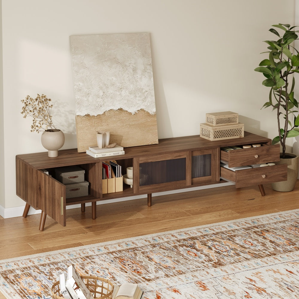 76" Modern Minimal Glass-Doors TV Stand for TVs