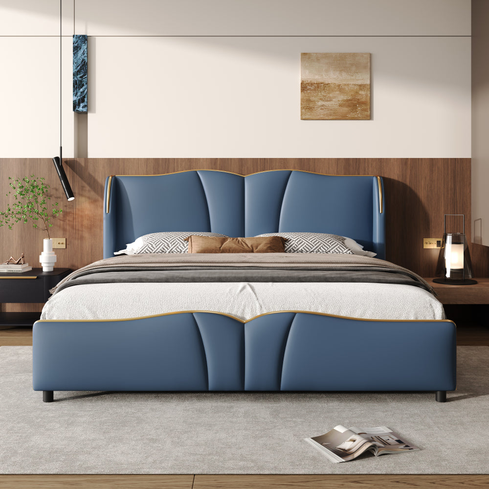 PU Leather Wingback Platform Bed