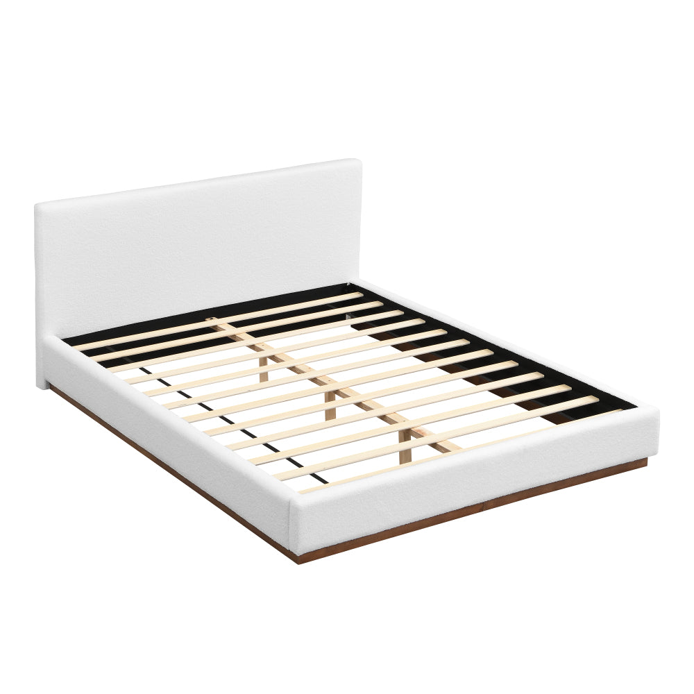 White Boucle Upholstered Platform Bed