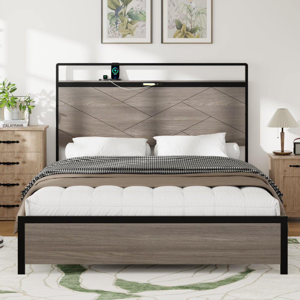 Wood & Metal Platform Bed