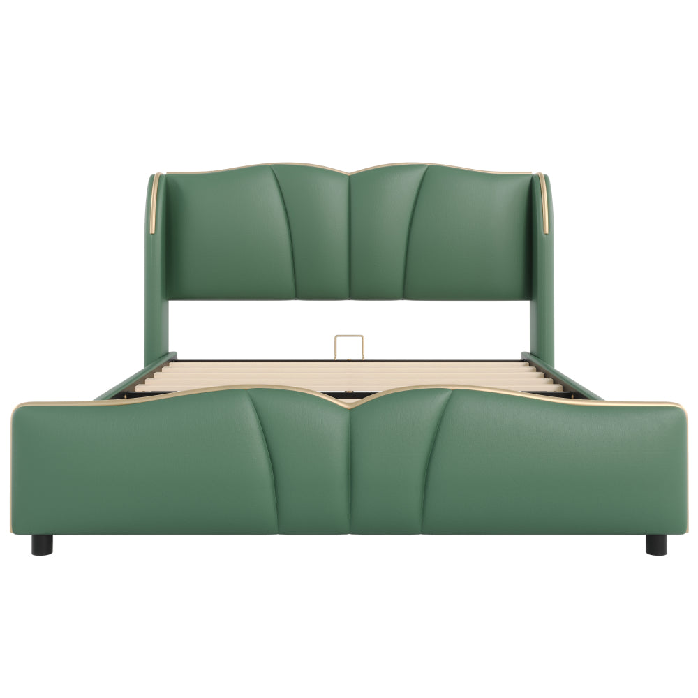 PU Leather Wingback Platform Bed