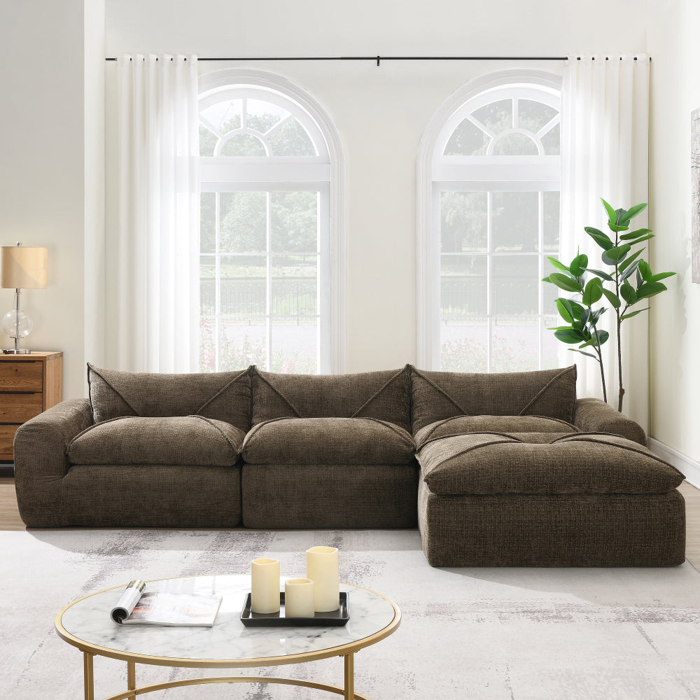 116" Fully Compressed 4-Seat Chenille Sectional