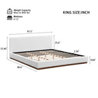 White Boucle Upholstered Platform Bed
