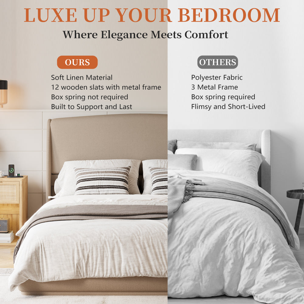 Linen Upholstered Platform Bed