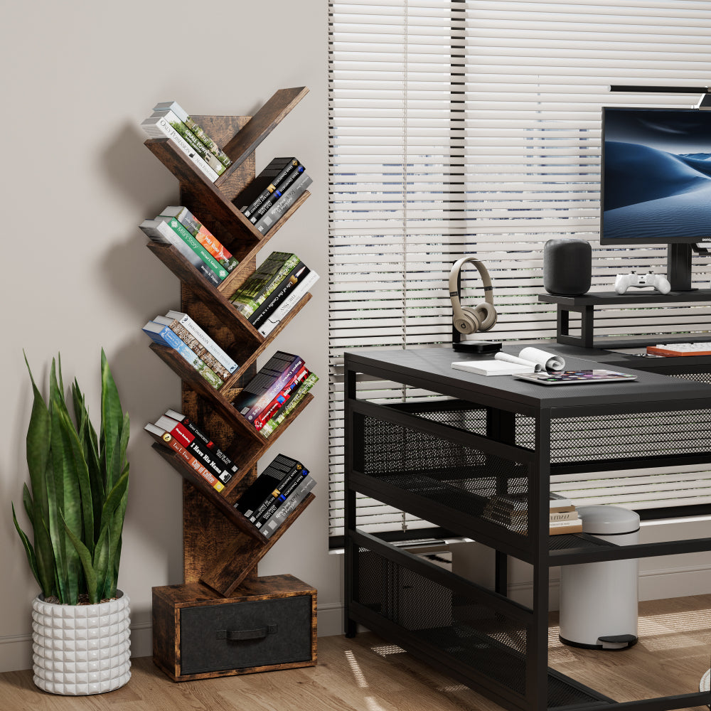 9 Tier Tree Bookshelf with Drawer Bookcase
