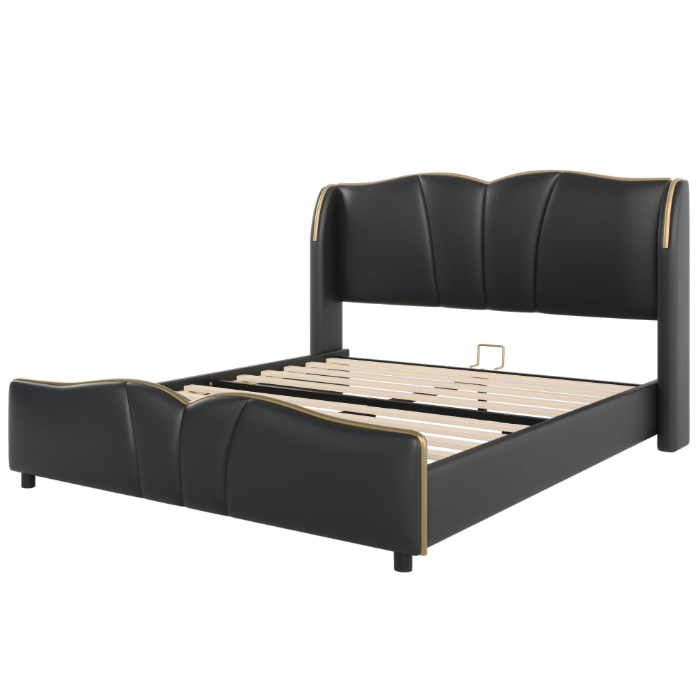 PU Leather Wingback Platform Bed