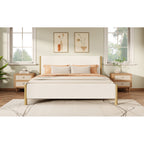 White Boucle Upholstered Platform Bed