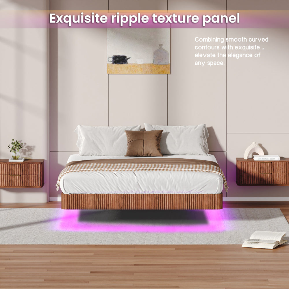 Oak King Floating Bed Frame with LED Lights
