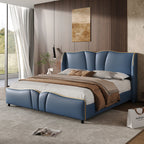 PU Leather Wingback Platform Bed