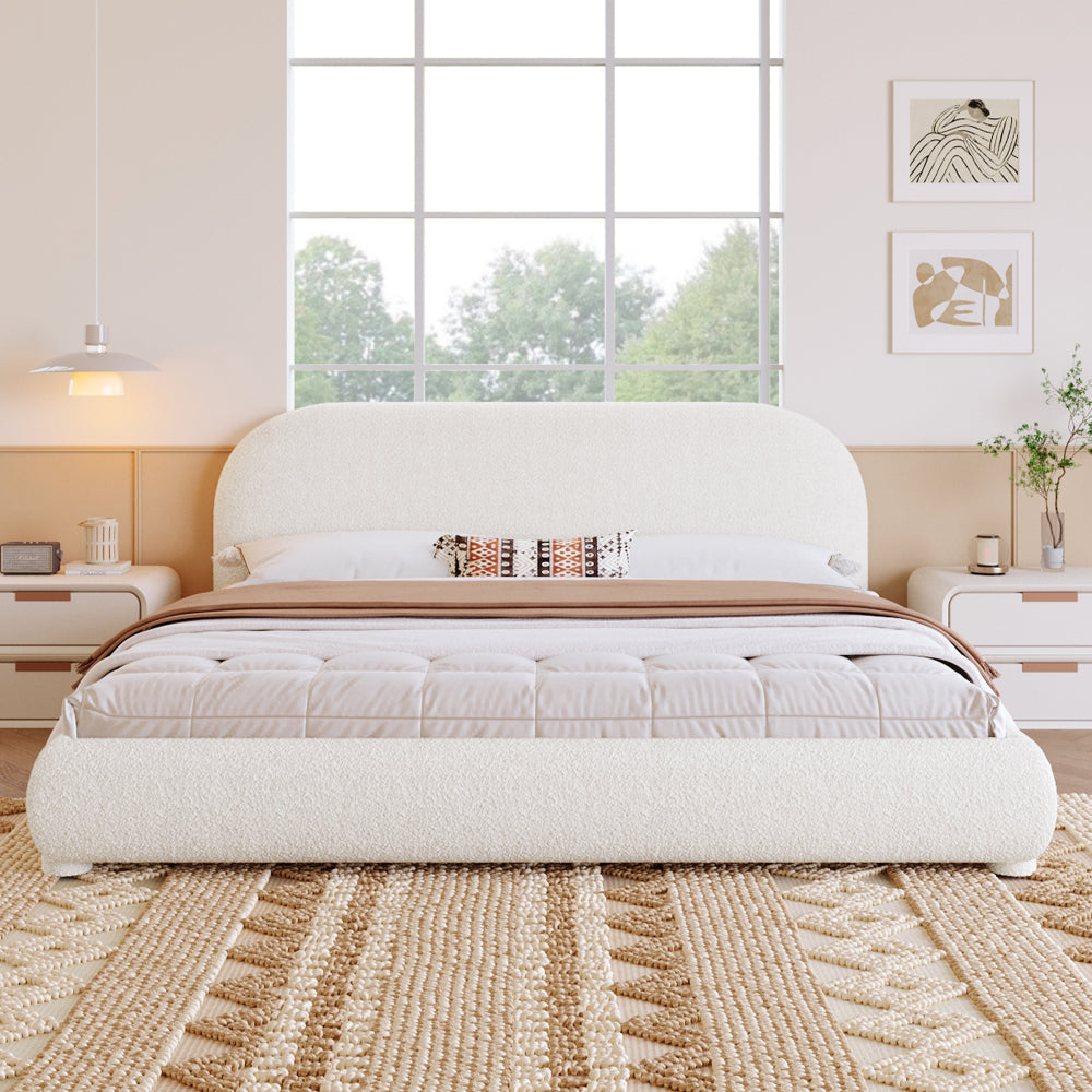 Boucle Upholstered Platform Bed