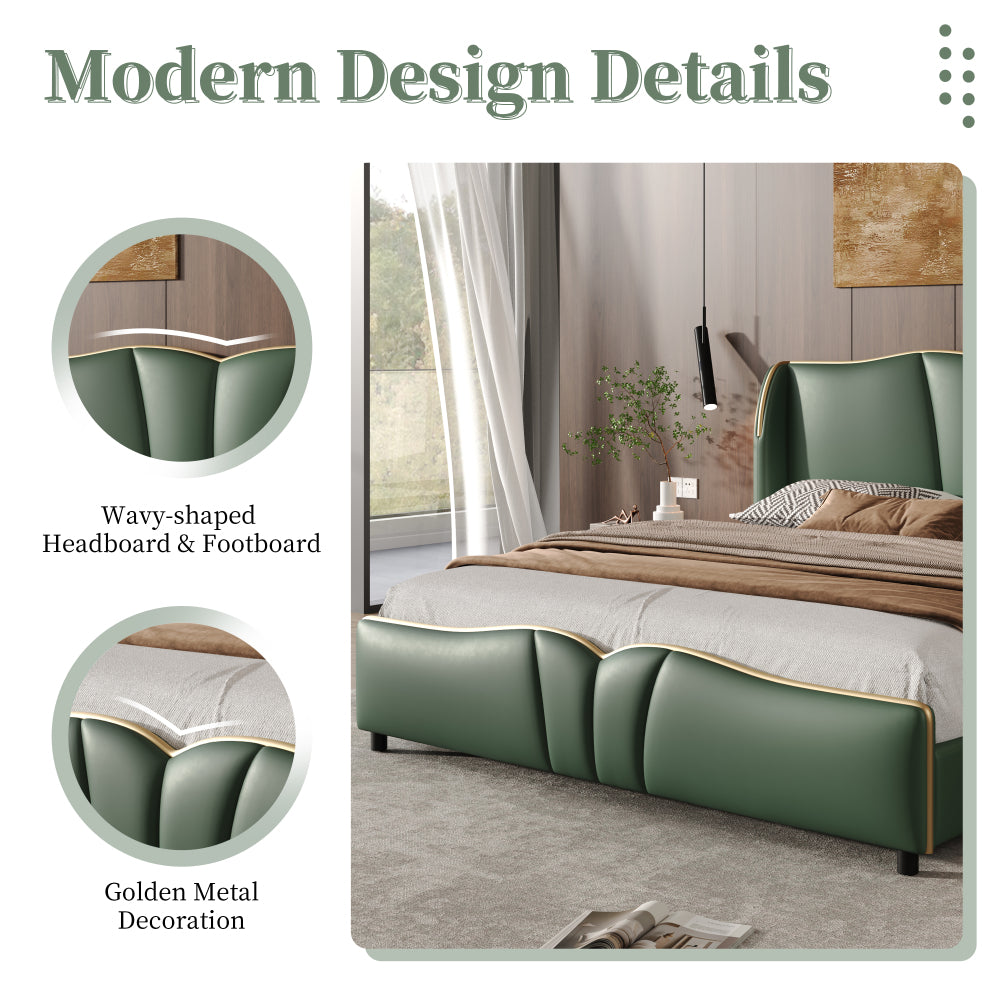 PU Leather Wingback Platform Bed