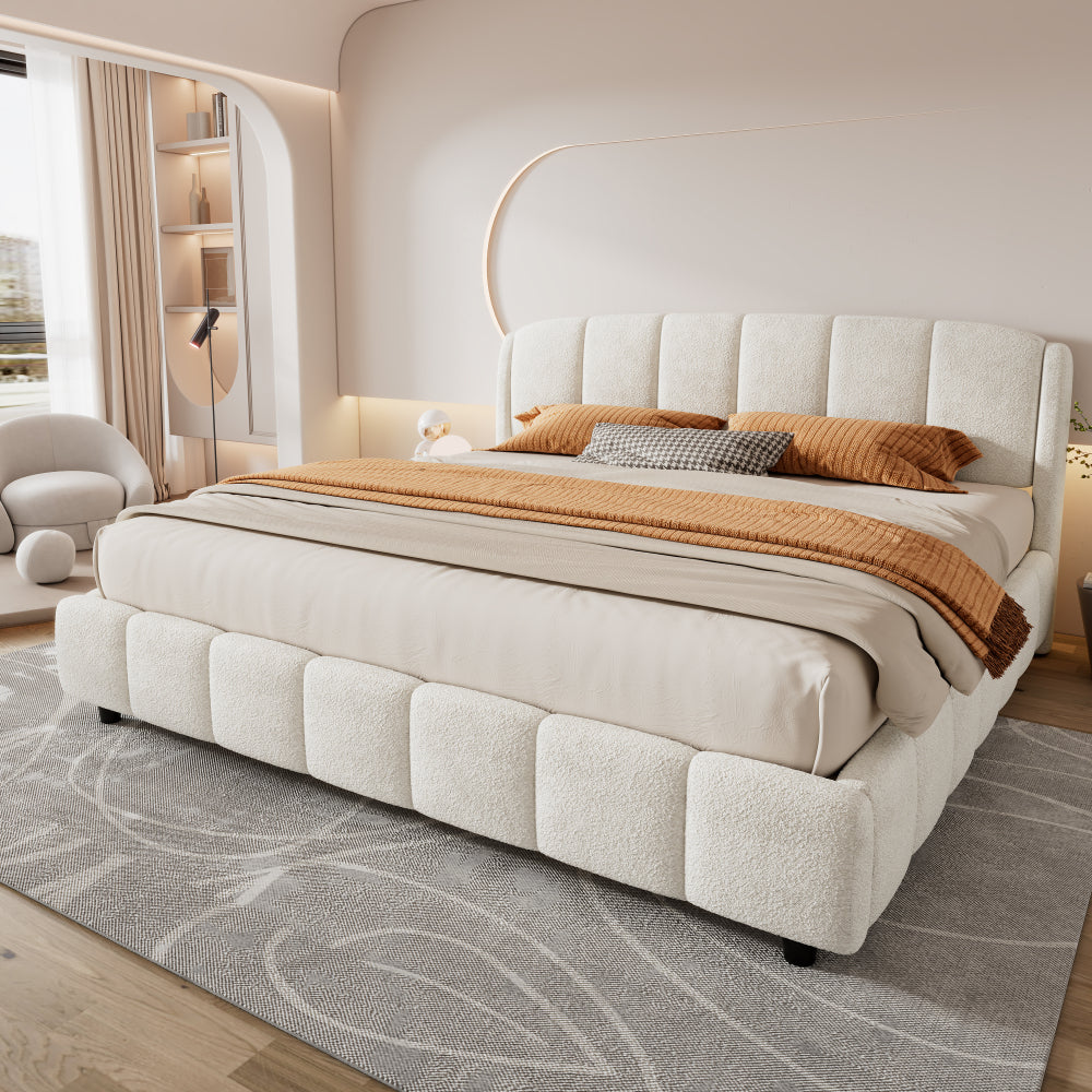 Boucle Upholstered Platform Bed