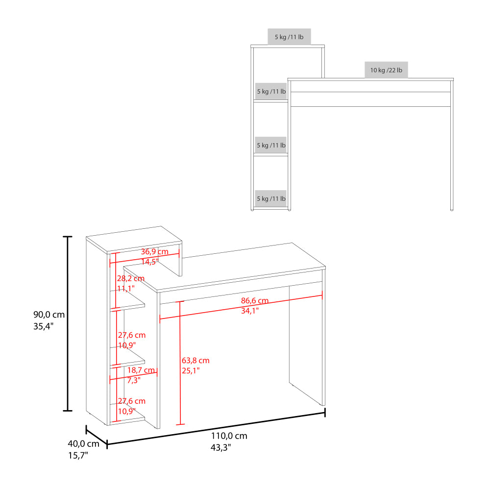 35.98" Wide Classic Writing Desk with 4-Shelf