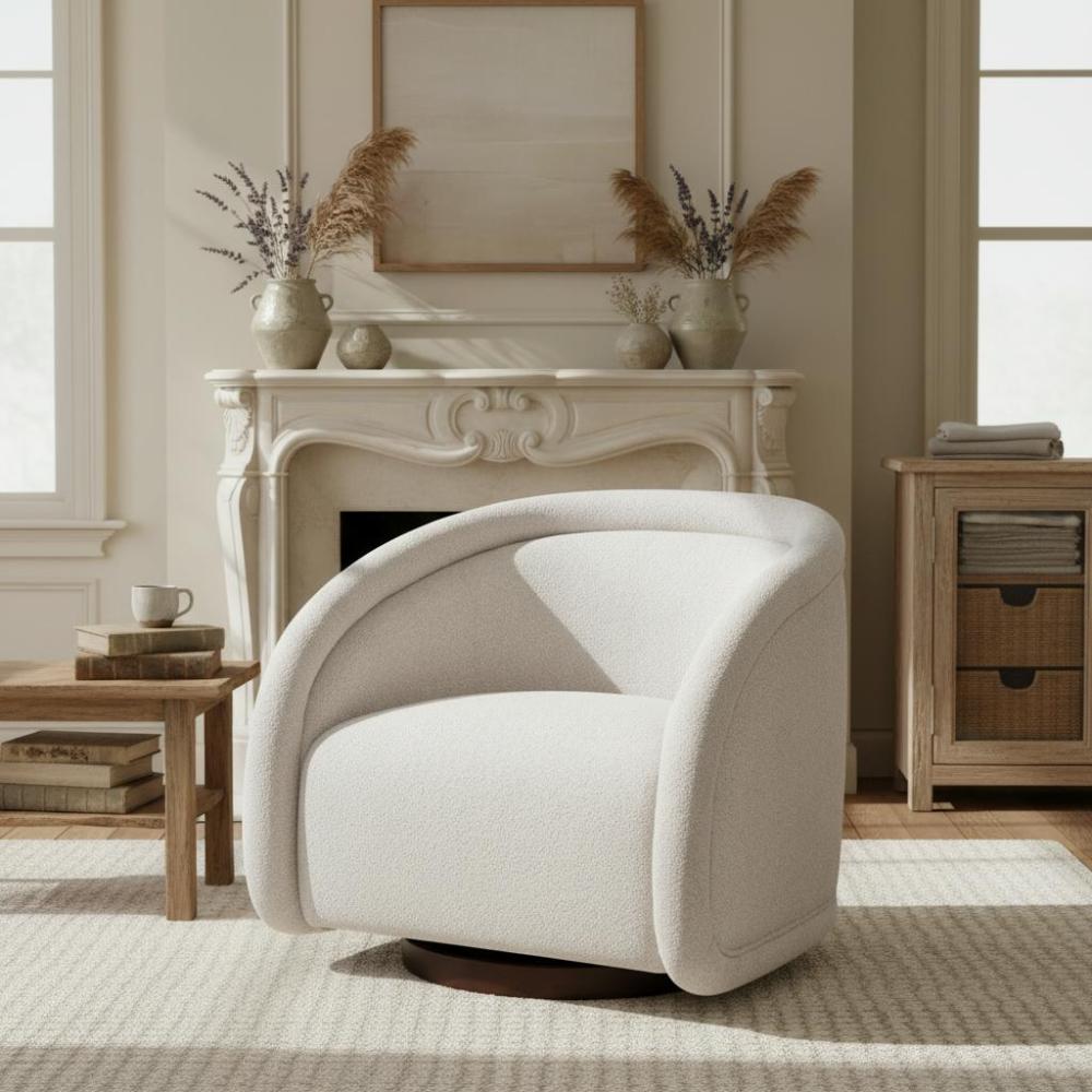 Sabbo Beige Bouclé Swivel Chair