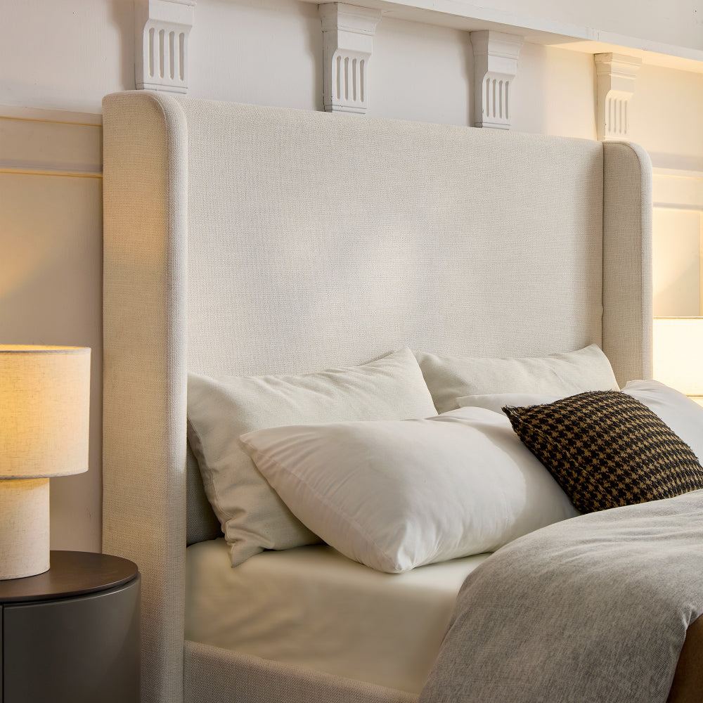 Upholstered Wingback Platform Bed