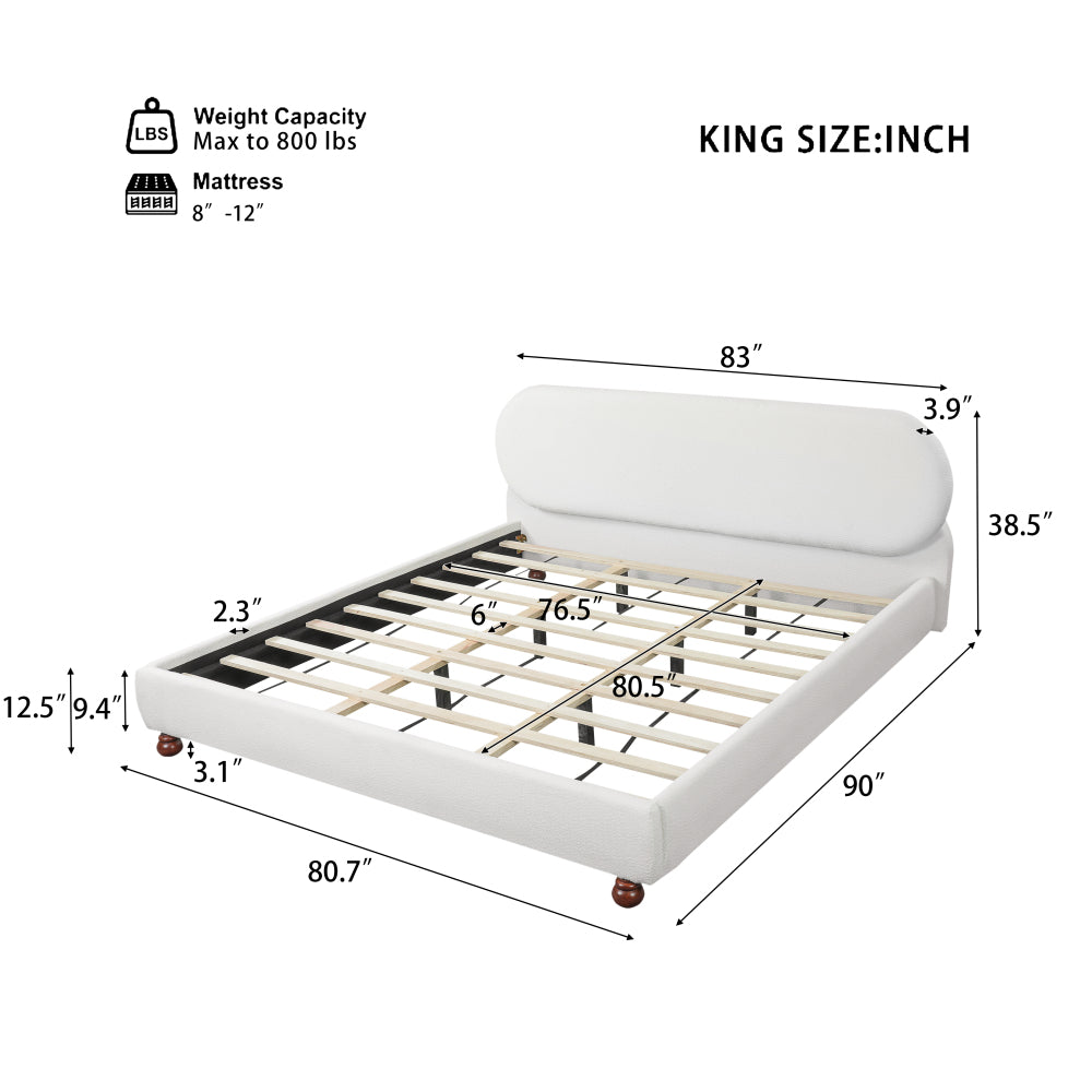 Cream Boucle Upholstered Platform Bed