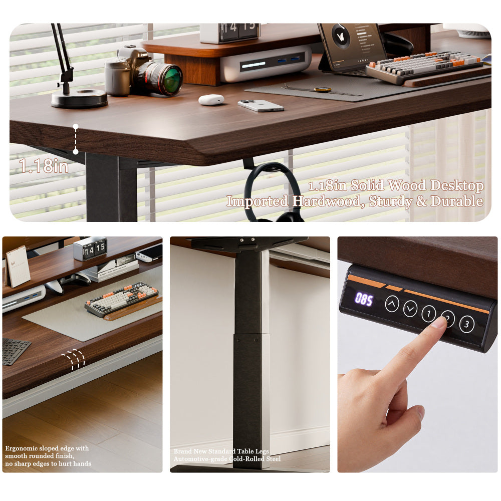 47" Solid Rubberwood Electric Standing Desk