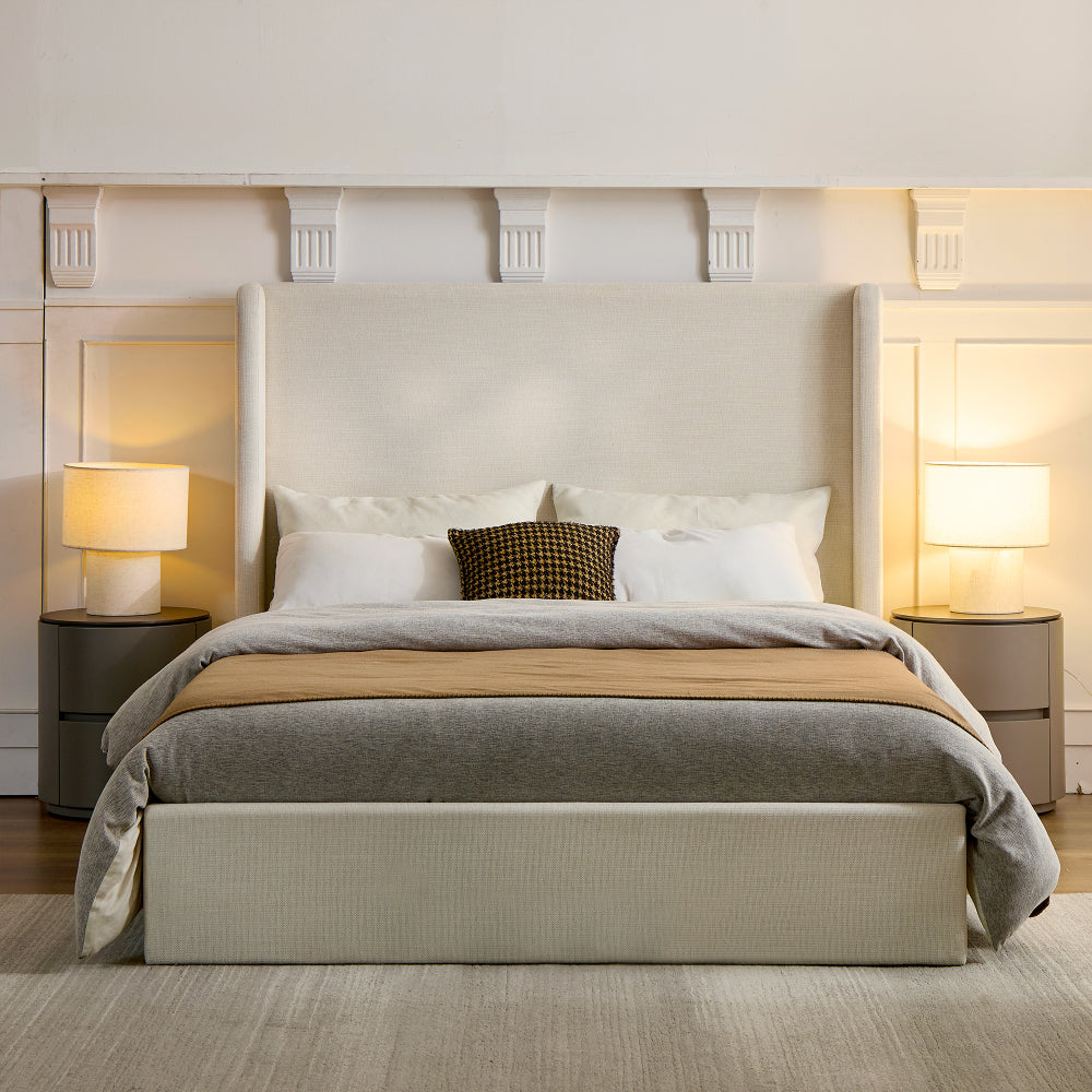 Upholstered Wingback Platform Bed