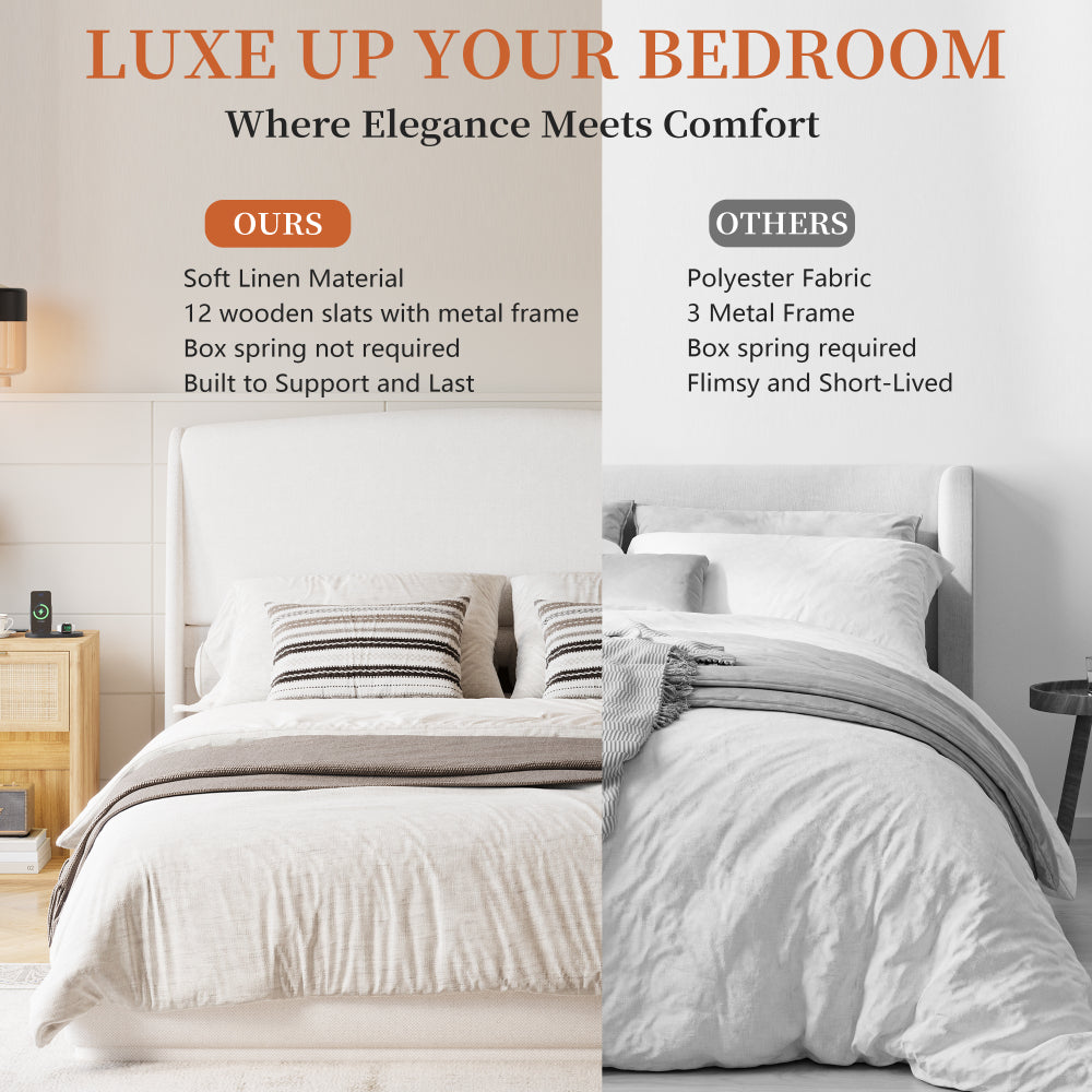 Linen Upholstered Platform Bed