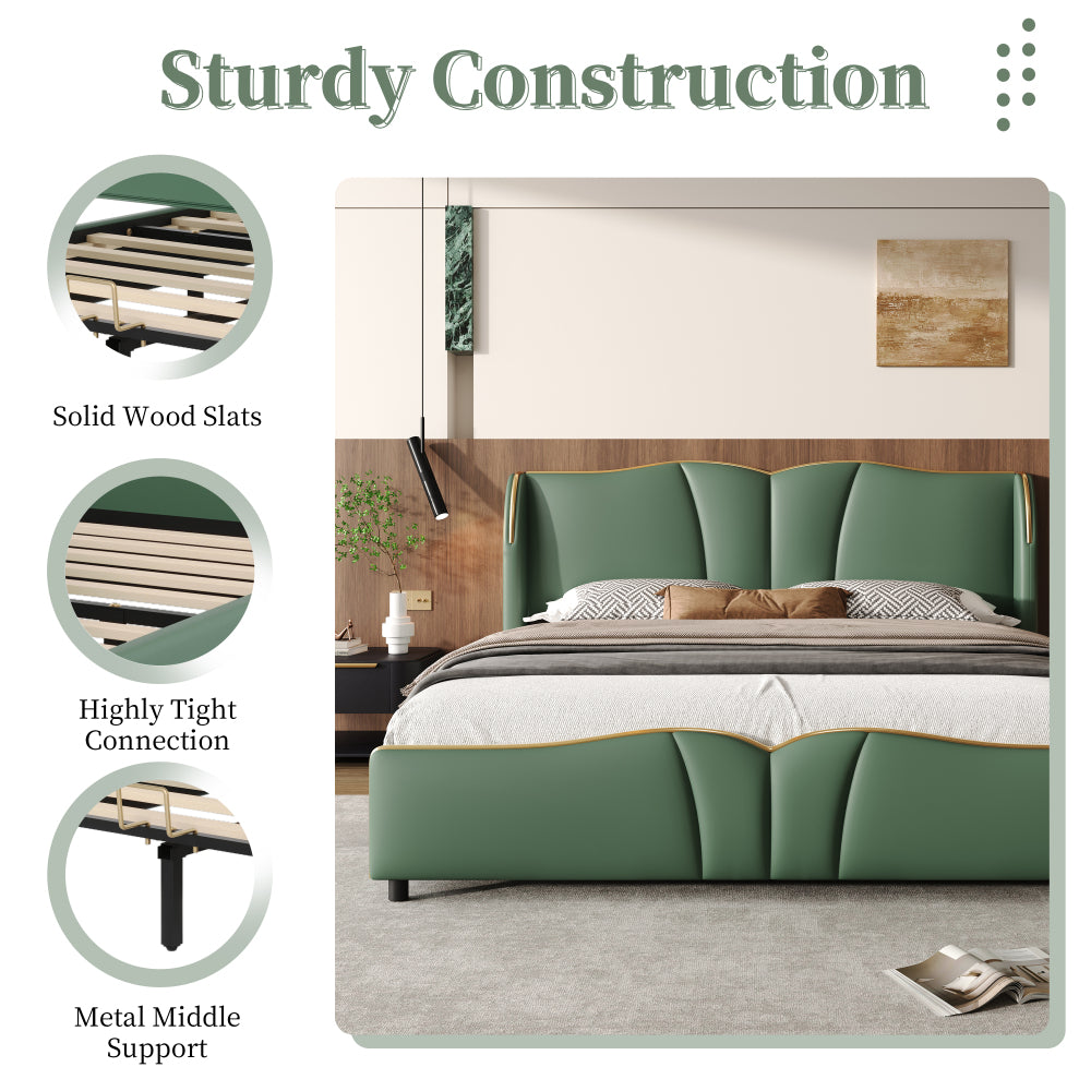 PU Leather Wingback Platform Bed