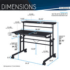 Rolling Writing Desk with Height-Adjustable
