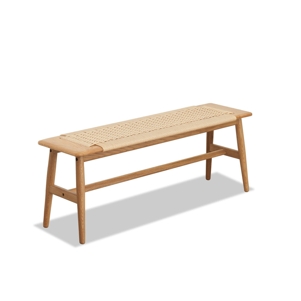 Woven Design Natural Oak Wood Dining Bench Bed