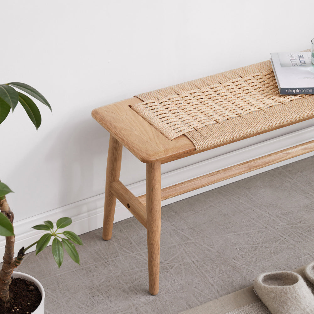 Woven Design Natural Oak Wood Dining Bench Bed