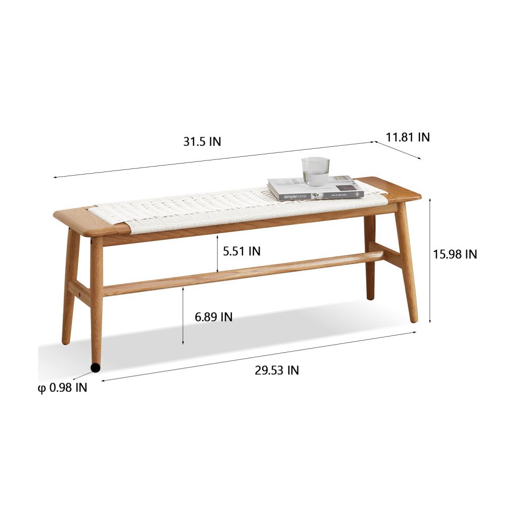 Woven Design Natural Oak Wood Dining Bench Bed