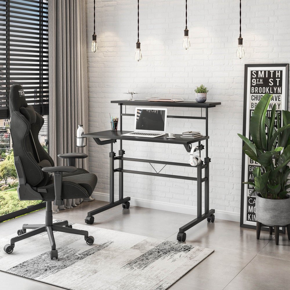 Rolling Writing Desk with Height-Adjustable