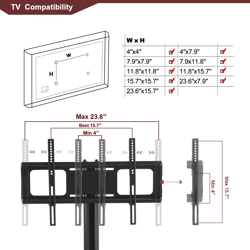 35.4 inch Black Multi-function TV Stand Height