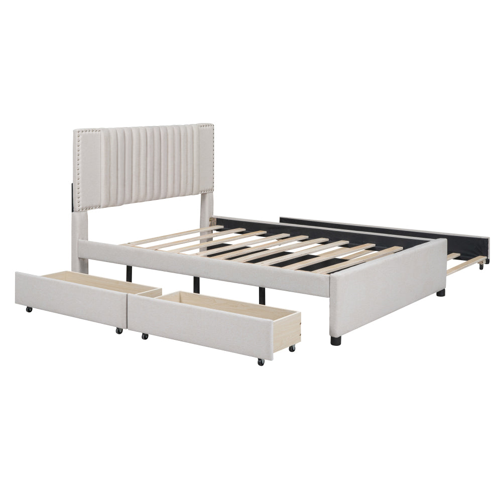 Upholstered Platform Bed with 2 Storage Drawers