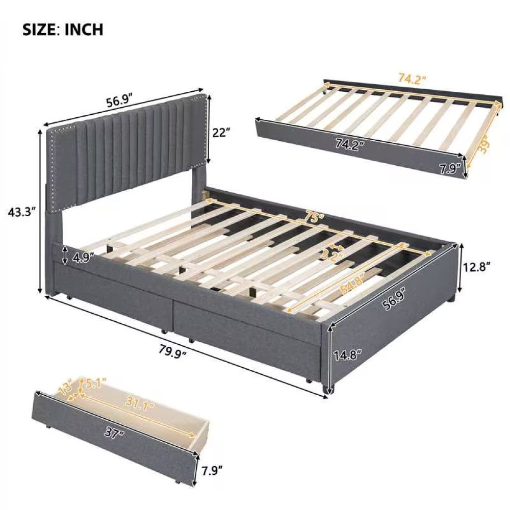 Upholstered Platform Bed with 2 Storage Drawers