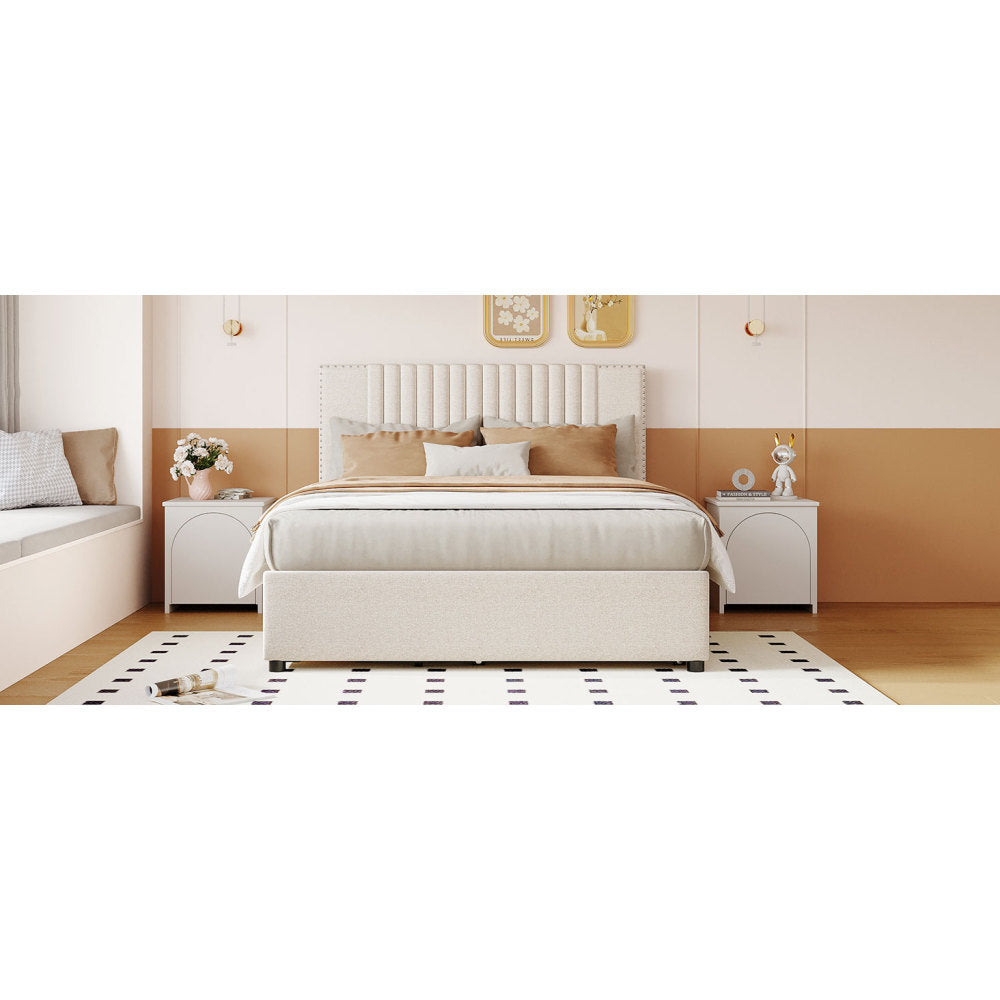 Upholstered Platform Bed with 2 Storage Drawers