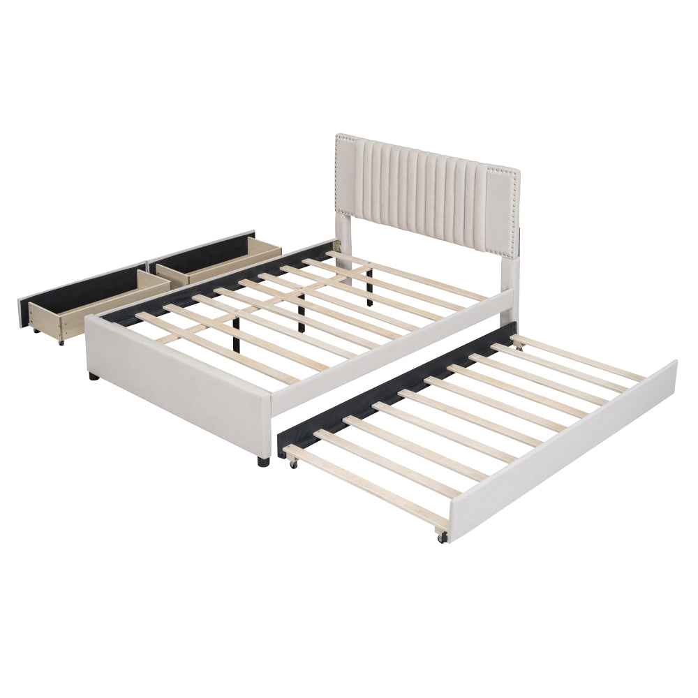 Upholstered Platform Bed with 2 Storage Drawers